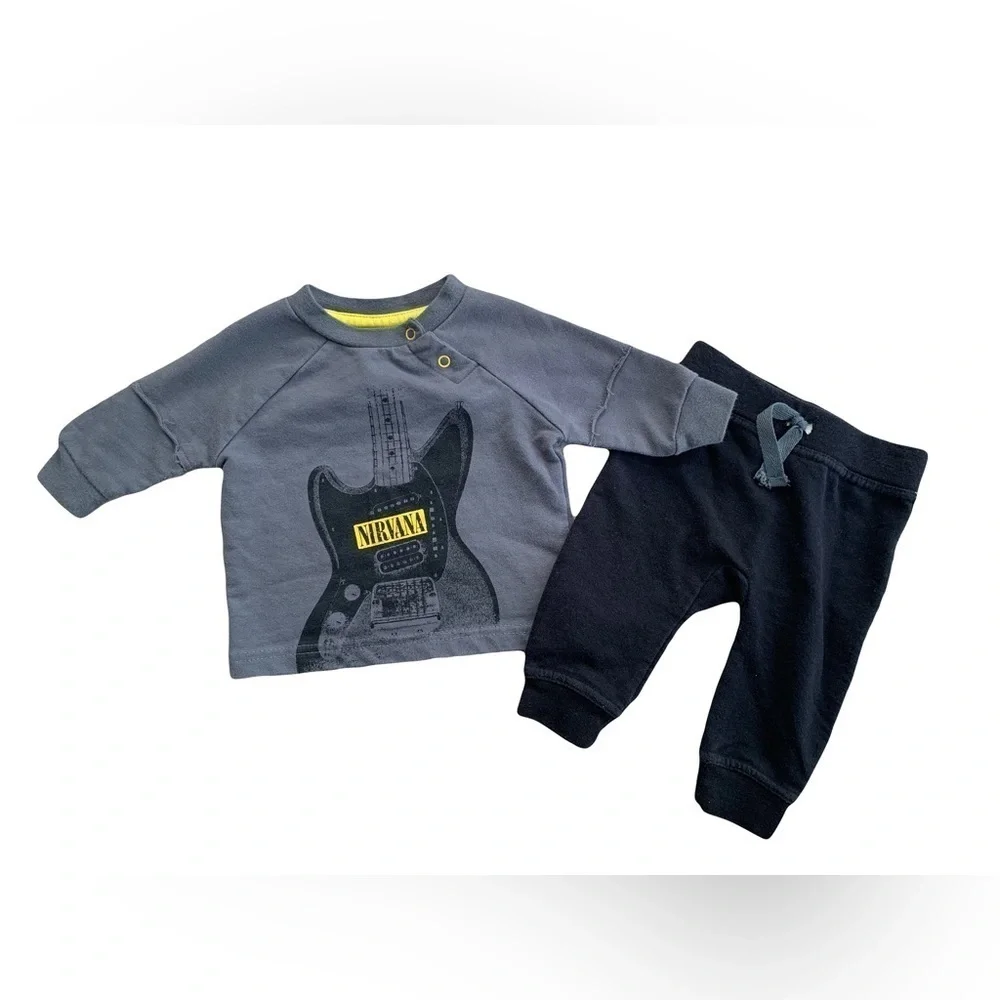Nirvana 0-3 Months Band Pullover Sweatshirt And Joggers Outfit Set